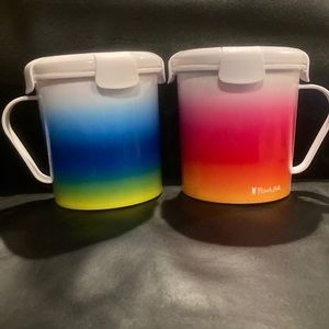 French Bull ombré patterned soup mugs with airtight lid. Pink and Blue set